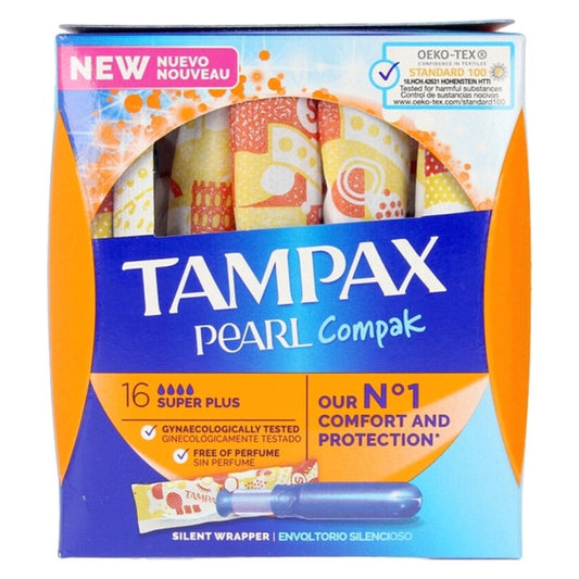 Tampon Super Plus Pearl Compak Tampax Tampax Pearl Compak 16 Unități - SAPPHIRO